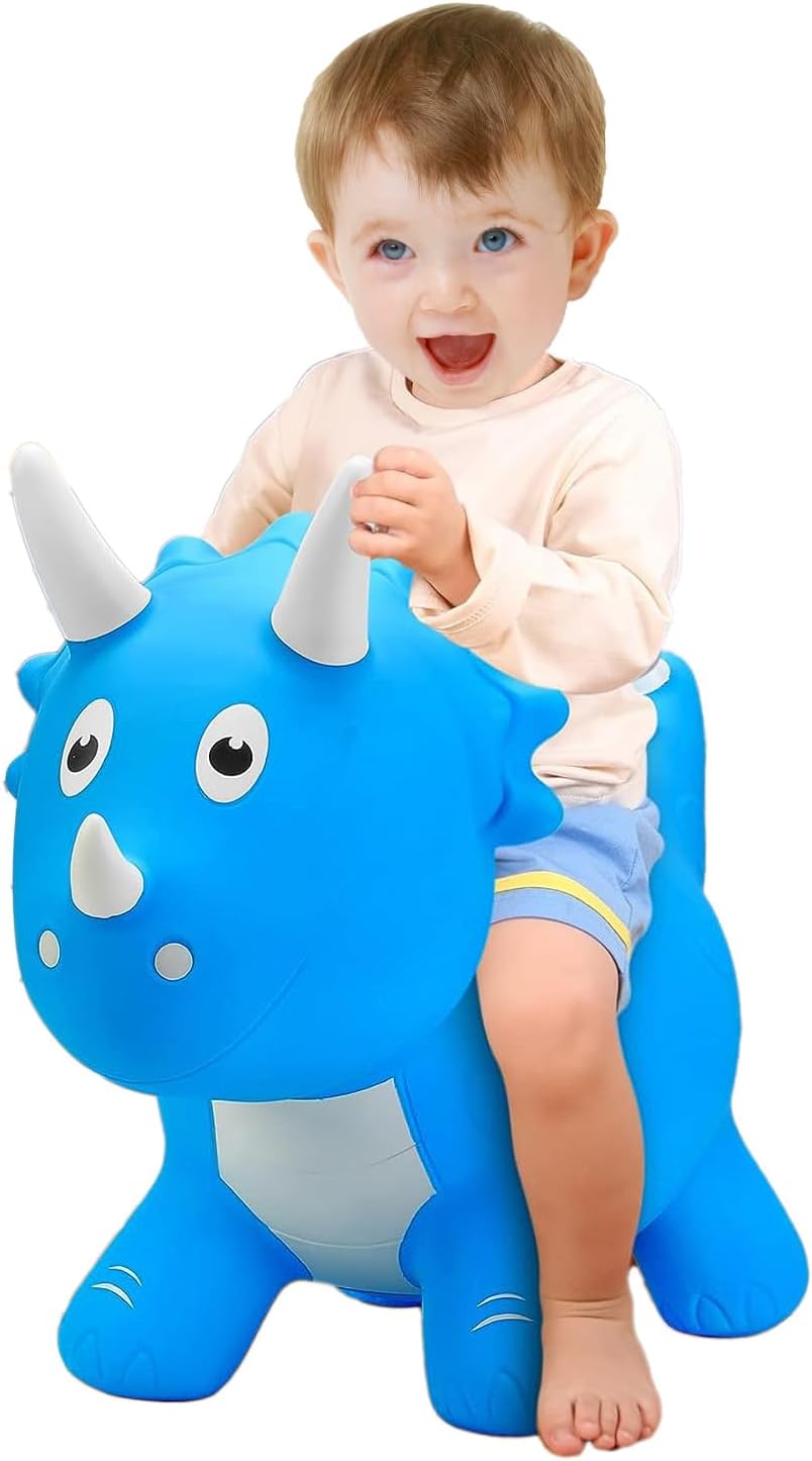 ZHUYNXIR Juguete inflable de dinosaurio animoso, juguete de dinosaurio saltador, juguete de salto favorito de los niños. Perfecto para cumpleaños (dinosaurio azul Hopper).