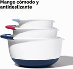 OXO, juego de 3 cuencos para mezclar de plástico Good Grips – Asas de Blueberry, Jam & Seltzer, 4.7 LITROS, Grande