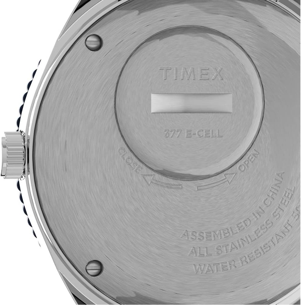 Timex Reloj Q 1.496 in para hombre - esfera azul caja de acero inoxidable correa de goma azul
