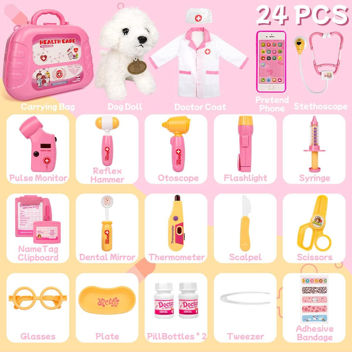 Meland Kit de médico de juguete para niñas, juego de doctor con fun...