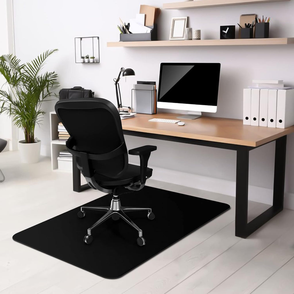 Lámpara Kuyal Tapete rectangular para silla de piso de madera dura, 36 x 48 pulgadas, tapete protector de madera/azulejos para oficina y hogar, color negro