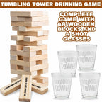 ArtCreativity Juegos de beber en torre para adultos, con 4 vasos y 60 bloques de madera con desafíos, divertidos juegos de fiesta para adultos para la noche de juegos, gran idea de regalo para todos