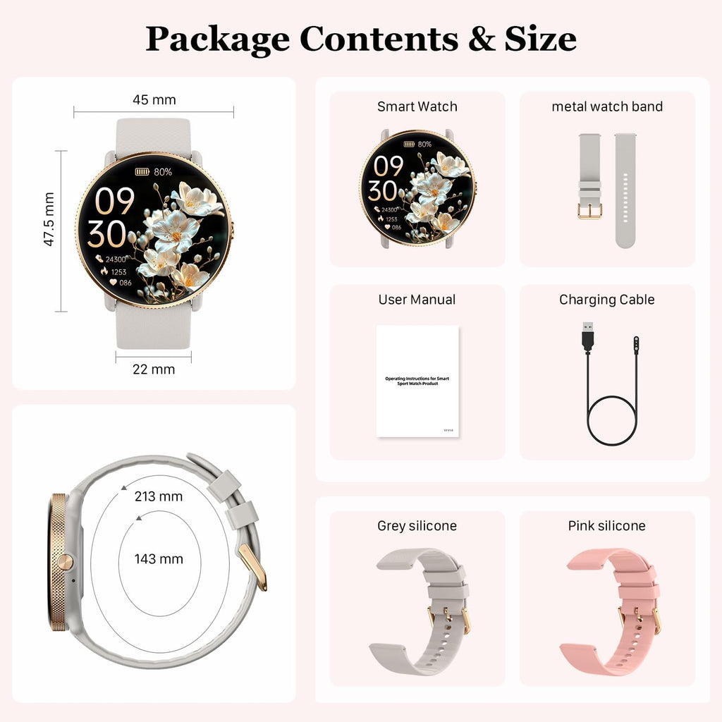 Reloj inteligente para mujer con rastreador de ejercicio: resistente al agua con Bluetooth y respuesta de llamadas, relojes inteligentes para Android/iPhone, digital, reloj inteligente, podómetro
