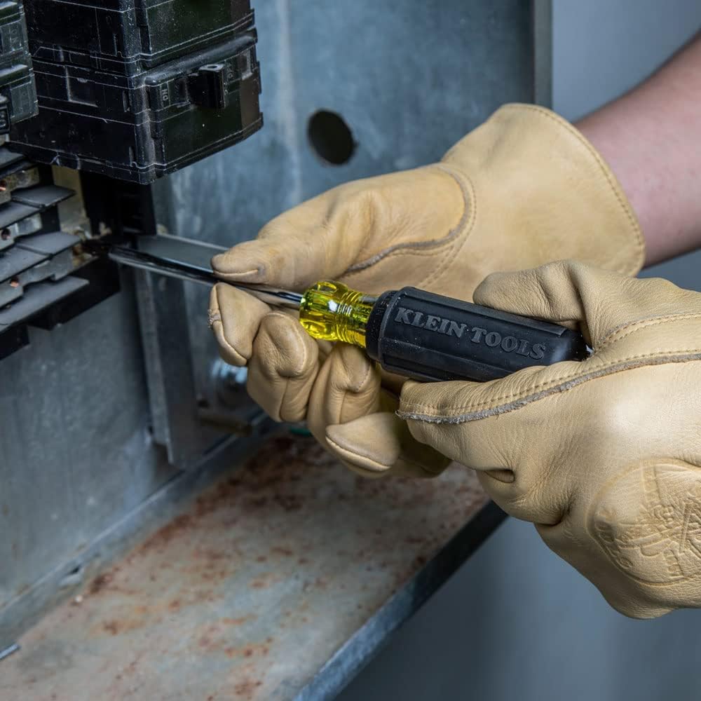 Klein Tools 85074 Juego de destornilladores de 6 piezas, fabricado en Estados Unidos, incluye 3 cabezales planos multiusos, 3 Phillips, comodidad de agarre acolchado