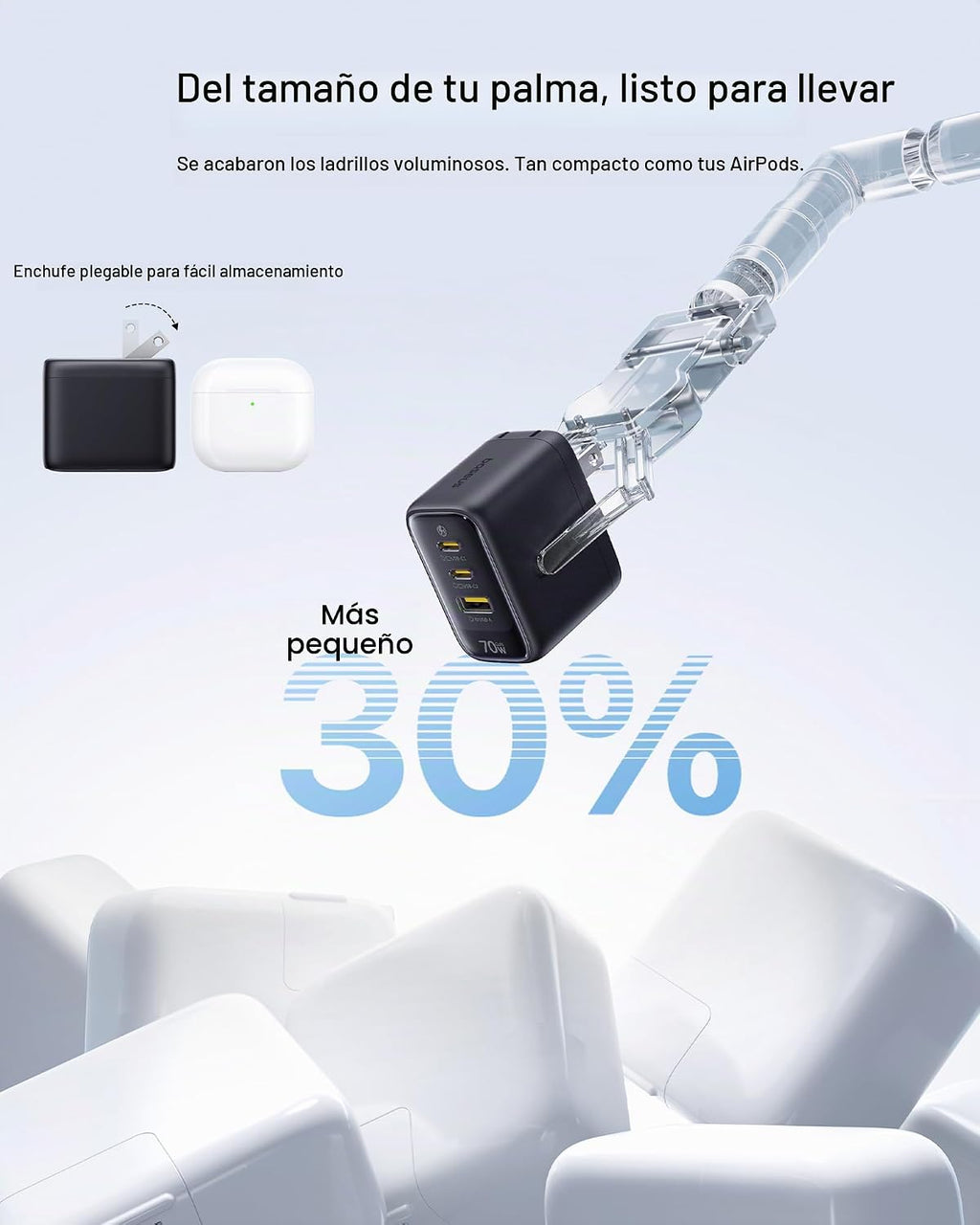 Baseus Enerfill - Cargador USB C de 70 W, bloque de carga rápida con