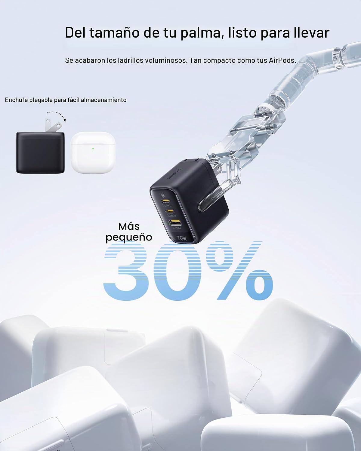 Baseus Enerfill - Cargador USB C de 70 W, bloque de carga rápida con
