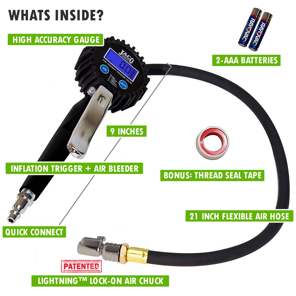 Inflador digital de neumáticos JACO FlowPro 2.0 con medidor de pres...