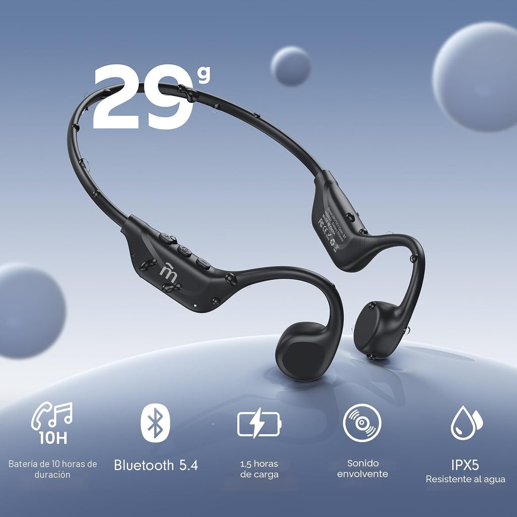 MRYTKY Auriculares de conducción ósea, auriculares de oreja abierta Bluetooth5.4 con micrófono, auriculares inalámbricos de 10 horas de reproducción, auriculares deportivos impermeables adecuados para