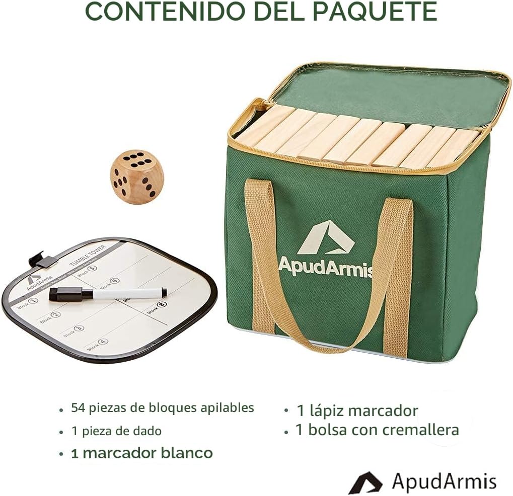 ApudArmis 60 piezas de torre de caída, juego de apilamiento de madera de