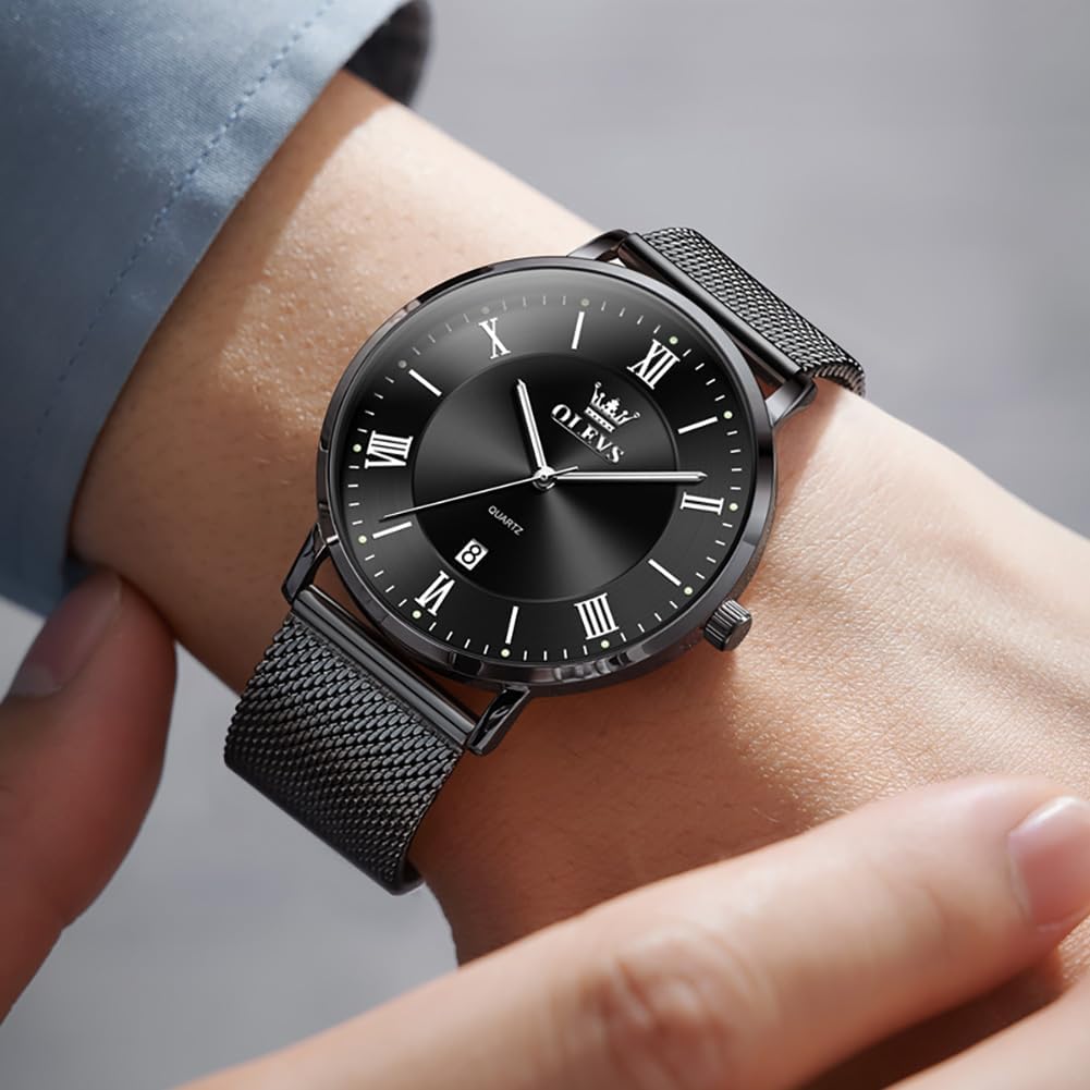 OLEVS Relojes de oro para hombre, analógico, de cuarzo, para negocios, de vestir, día fecha, acero inoxidable, clásico, de lujo, luminoso, impermeable, casual, relojes de pulsera masculinos