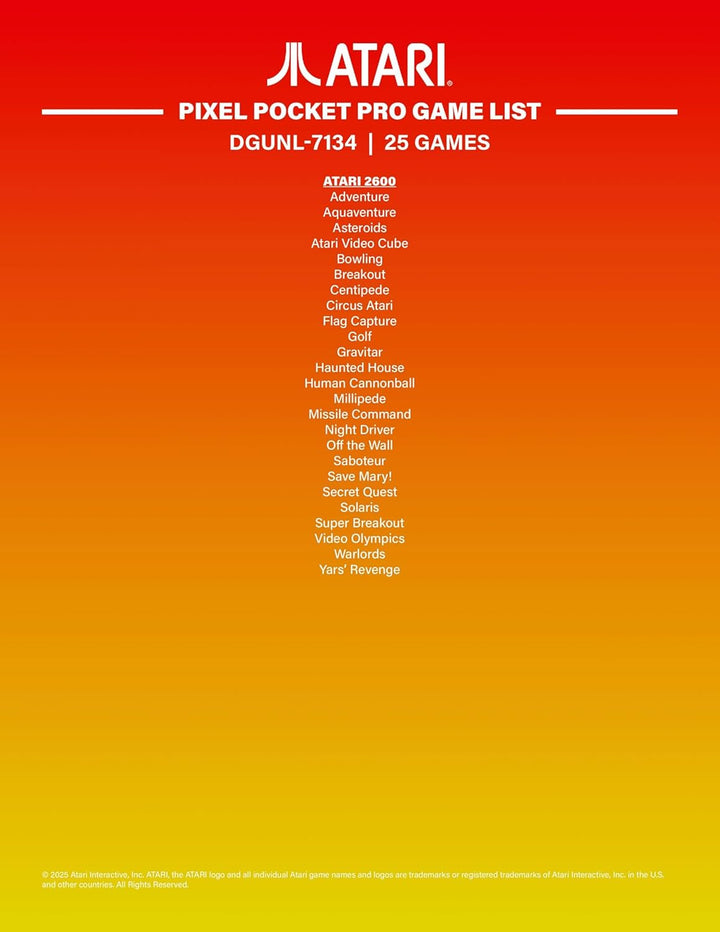 My Arcade Atari Pixel Pocket Pro: videojuego oficial de Atari, llav...