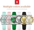 OLEVS Relojes de diamante de lujo pequeños para mujer - Pulsera de acero inoxidable, impermeables, analógicos, luminosos, con fecha, relojes de vestir de negocios para damas