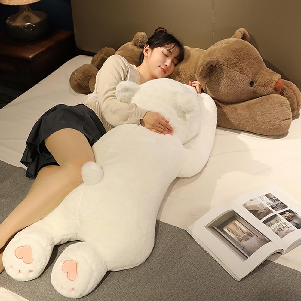 SNOWOLF Almohada de Peluche con Peso, Oso Blanco de 23.6", Súper Lindo Peluche Kawaii de Oso Polar para Abrazar, Juguetes Regalos para Niños, Niñas y Adultos, 60cm