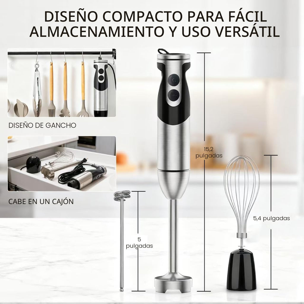 Batidora de mano de inmersión 3 en 1, MOTOR potente de 12 velocidades batidora de varilla con cuchillas de acero inoxidable resistentes chapadas en titanio