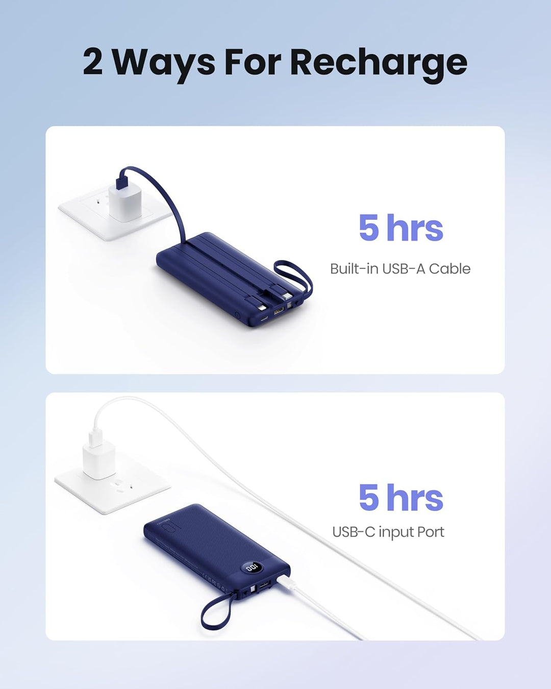 Coowisty Cargador portátil con cables integrados, banco de energía...