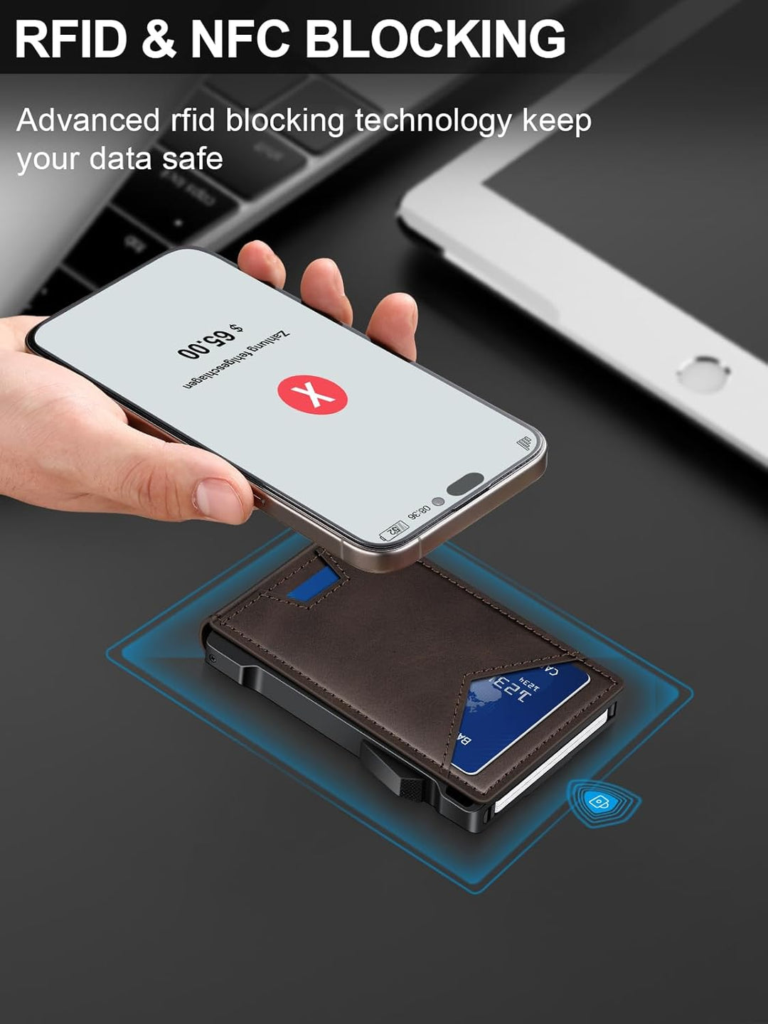 Cartera para hombres RFID con 2 ventanas de identificación y clip p...