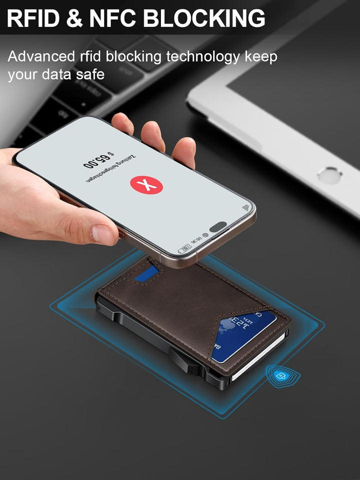 Cartera para hombres RFID con 2 ventanas de identificación y clip p...