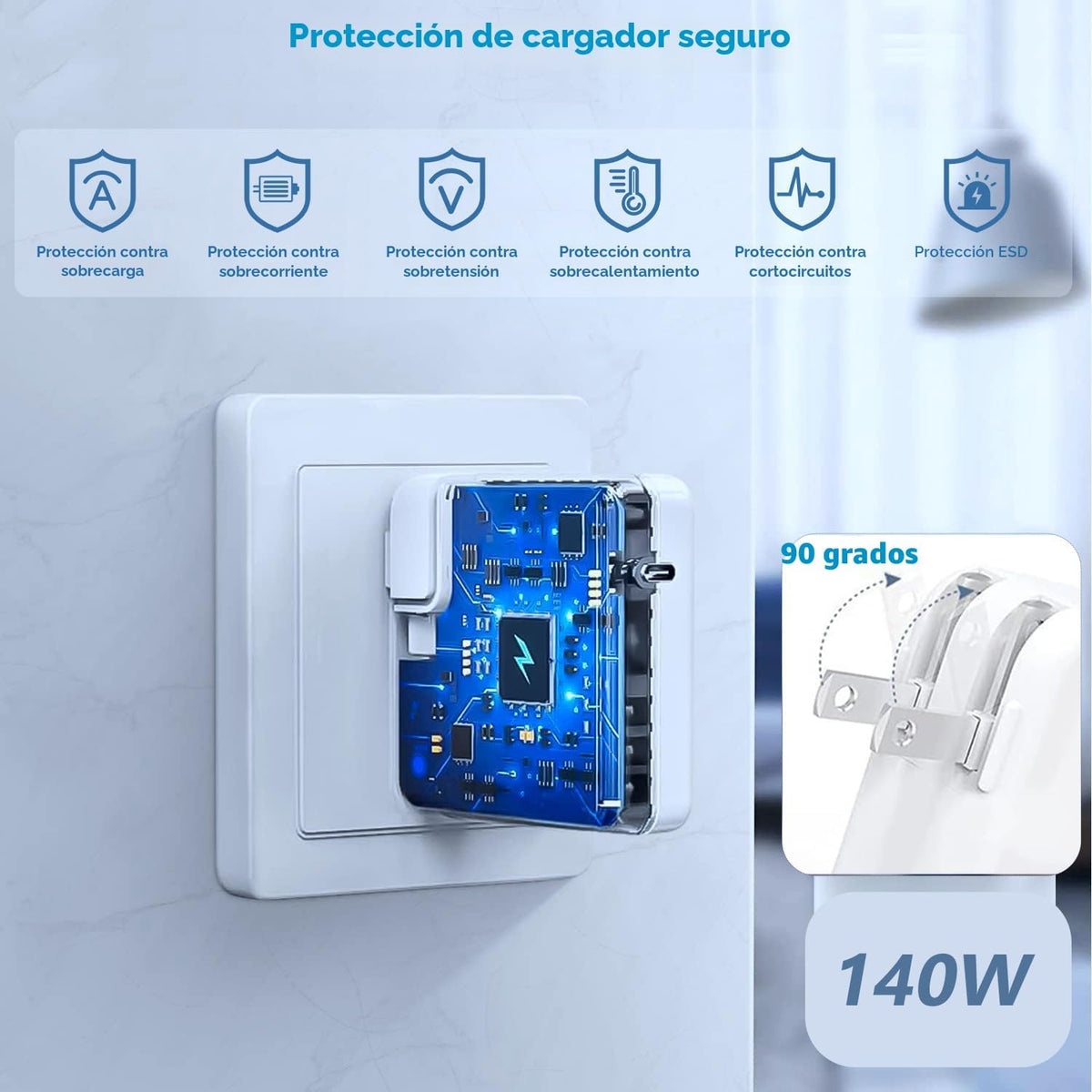 Macbook Pro Cargador 140w Rápido para MacBook Air/Pro con cable USB-C a USB-C de 6 pies (1.8 m) Cargador rápido para Apple MacBook Pro/MacBook Air 16 15 14 13 pulgadas, M1 M2 M3, iPad Pro, Samsung Galaxy y Todos los Dispositivos USB-C