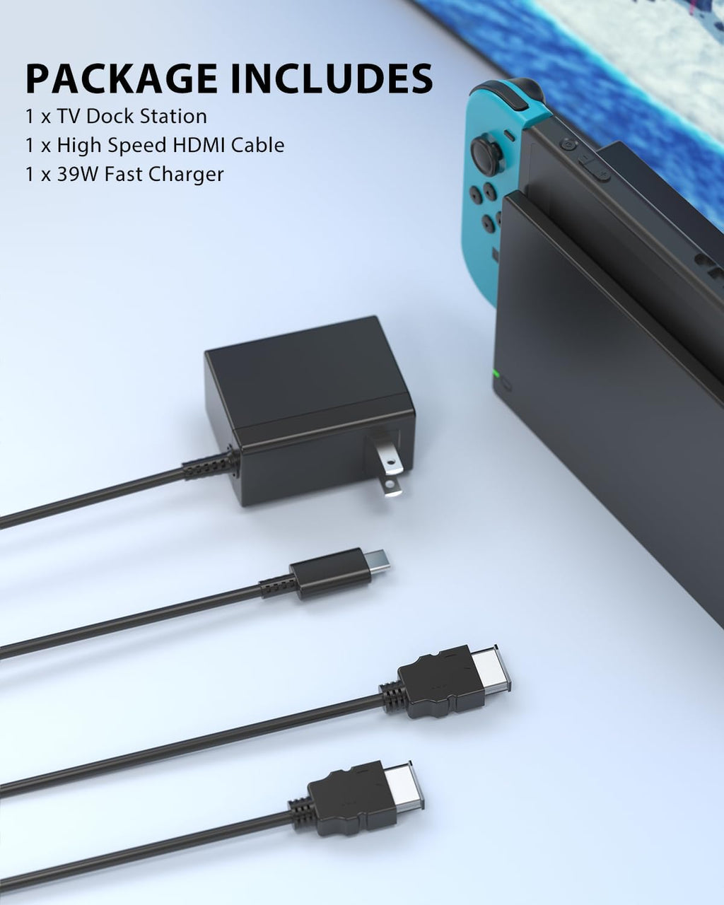 Estación de Dock para TV para Switch/Switch OLED Reemplazo 3-en-1 – Incluye Módulo IC Original, Cargador AC y Cable HDMI de Alta Velocidad, Soporta Salida 1080P HD y Carga de la Consola (No Compatible con Switch 2)