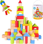 Pidoko Kids Bloques de construcción para niños pequeños de 1 a 3 años, 100, Coloreado y natural