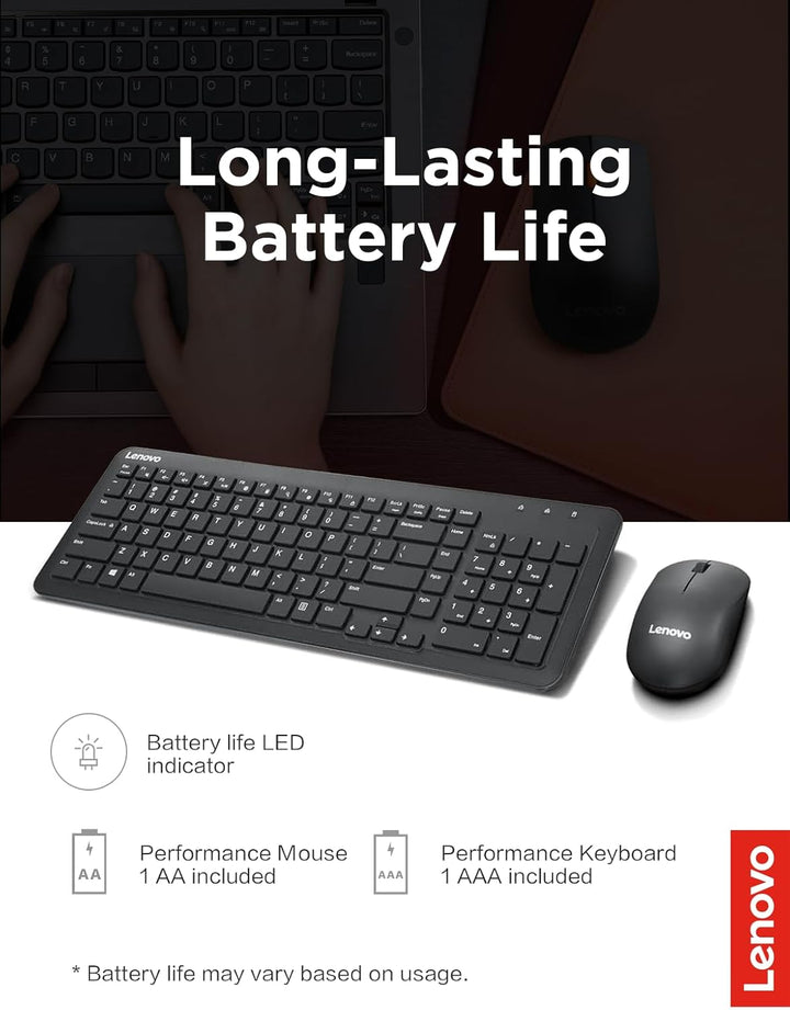 Lenovo 300 Combo de Teclado y Ratón Inalámbricos, Receptor Nano USB...