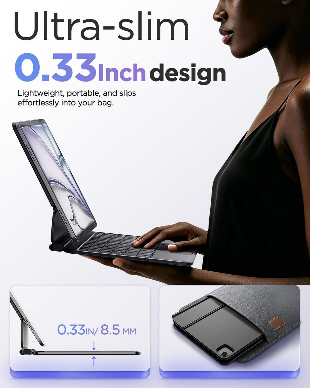 BOBOLEE Funda de teclado delgada de aluminio para iPad Air de 13 pulgadas