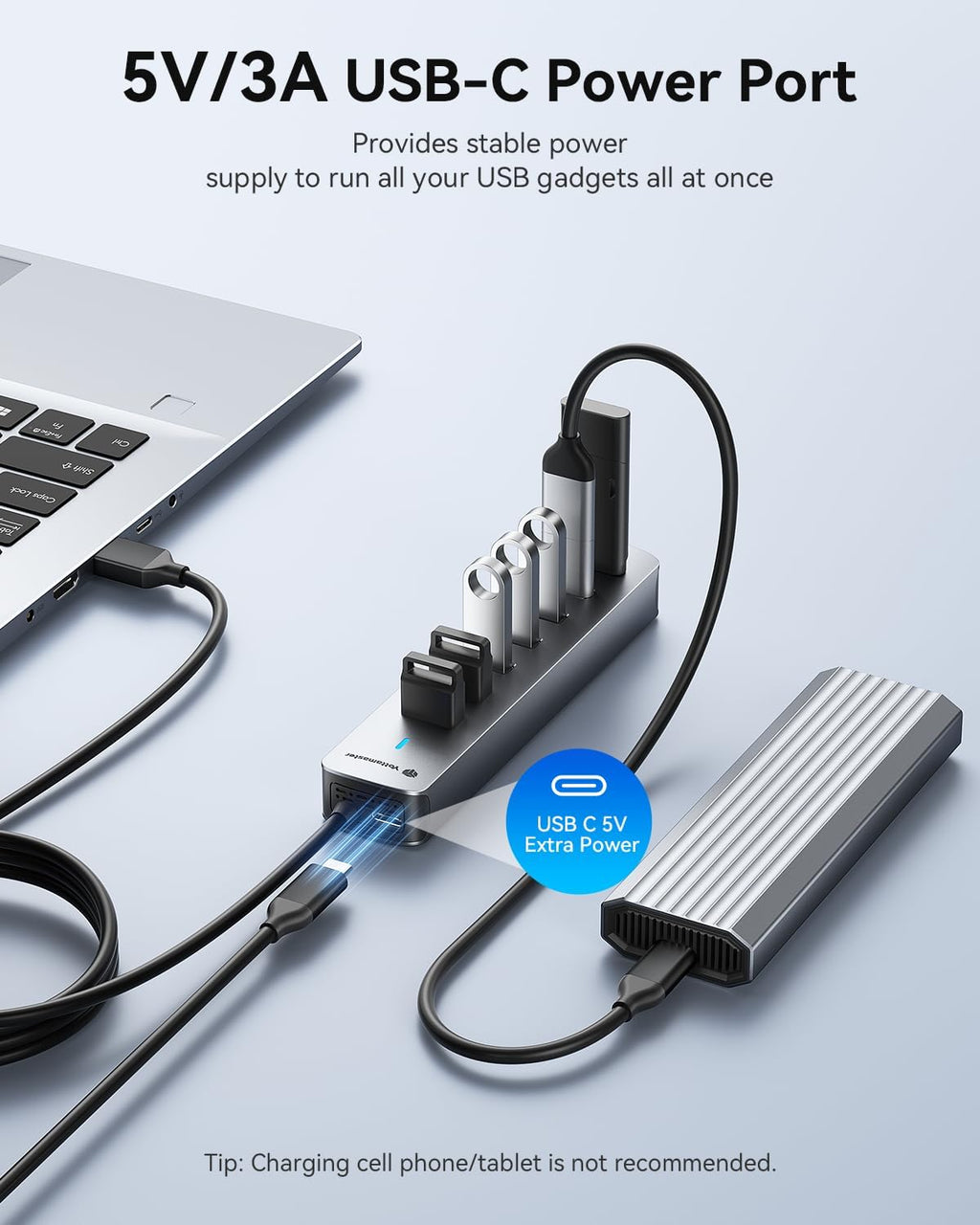 Yottamaster, hub USB 3.0 de 7 puertos, con puerto de carga inteligente, adaptador 5V/3A
