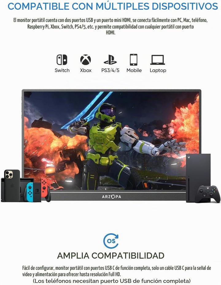 ARZOPA Monitor portátil de 15.6 pulgadas FHD 1080P \u2013 Monitor p...