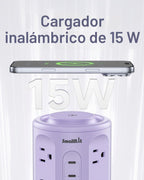 Regleta de alimentación con puertos USB, cable de extensión con múltiples salidas (12AC+3A+2C), estación de carga de torre de escritorio de 6.5 pies para el hogar, oficina, artículos esenciales para