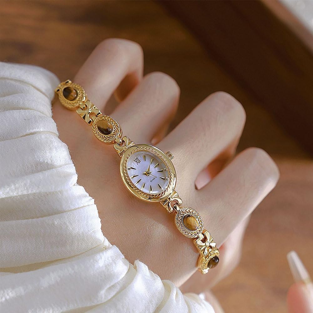 ADSBIAOYE Reloj Vintage para Mujeres Reloj de Pulsera de Oro Pequeño con Esfera Ovalada y Brazalet Elegante Reloj de Lujo para Damas Reloj de Vestir Resistente al Agua Reloj Analógico Informal