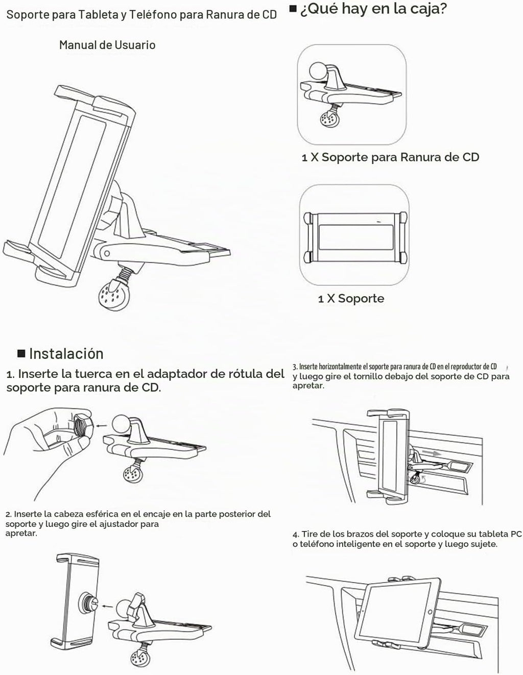 Soporte universal para tableta de coche con ranura para CD para iPad y teléfono de 4 a 13 pulgadas, soporte universal para tableta con rotación de 360 grados para iPad Pro 12.9 11 10.5 9.7, iPad Air Mini 5 4 3 2 1, Samsung Galaxy Tabs, iPhone, etc