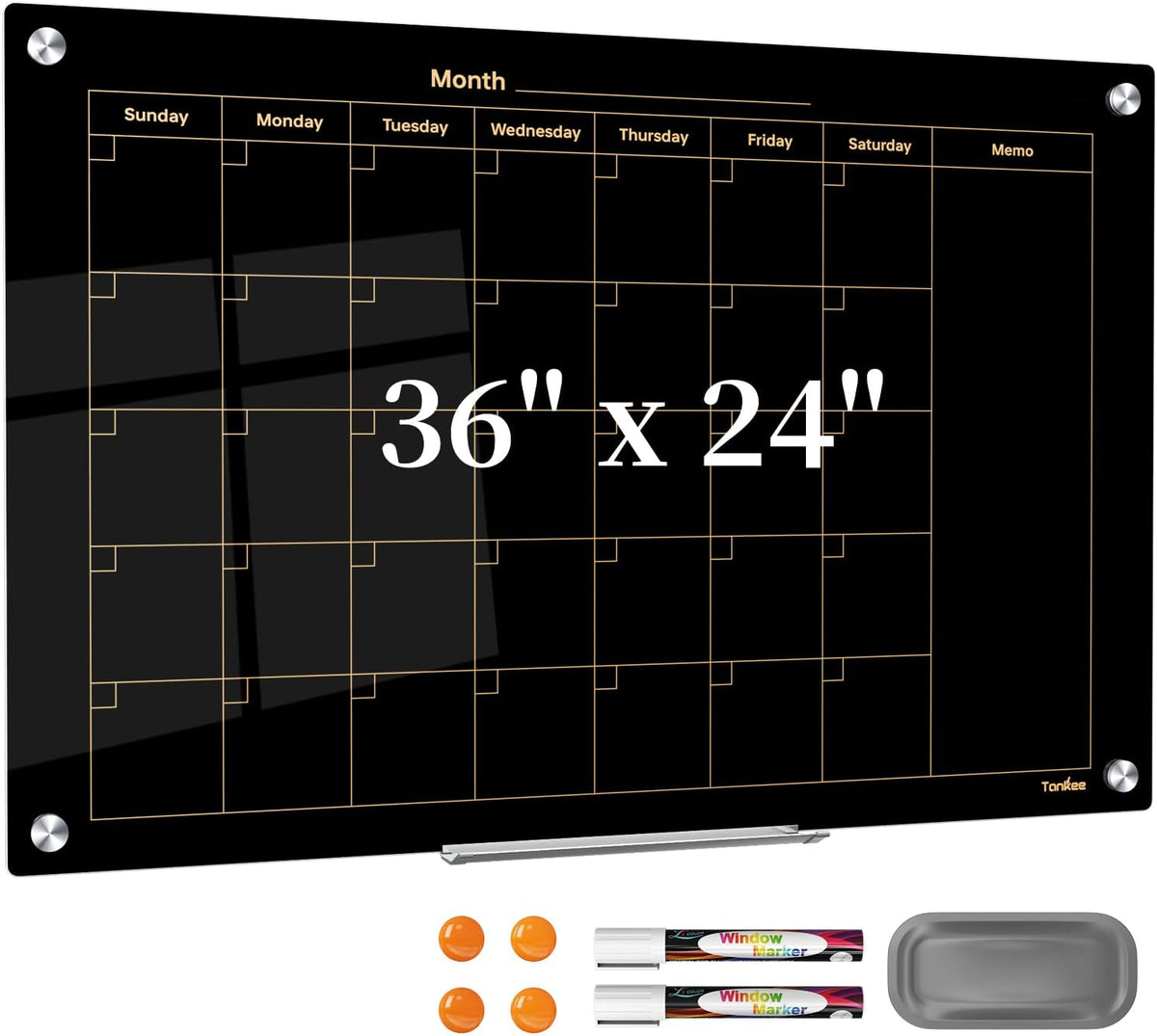 Pizarra blanca con calendario para pared, 36 x 24 pulgadas, cristal