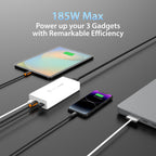 j5create 185W GaN USB-C/A 3-Port Laptop Super Cargador con Power Delivery 3.1