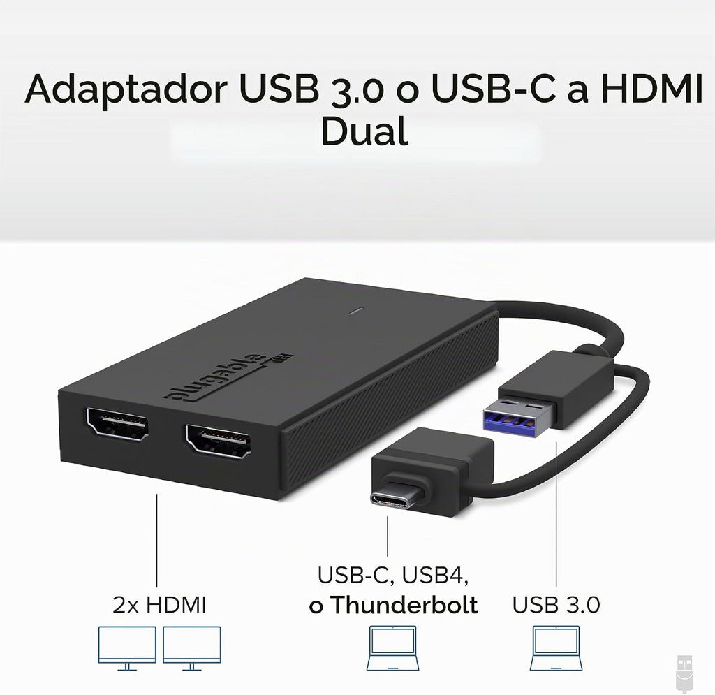 Adaptador USB C, USB 3.0 a HDMI dual para monitores duales
