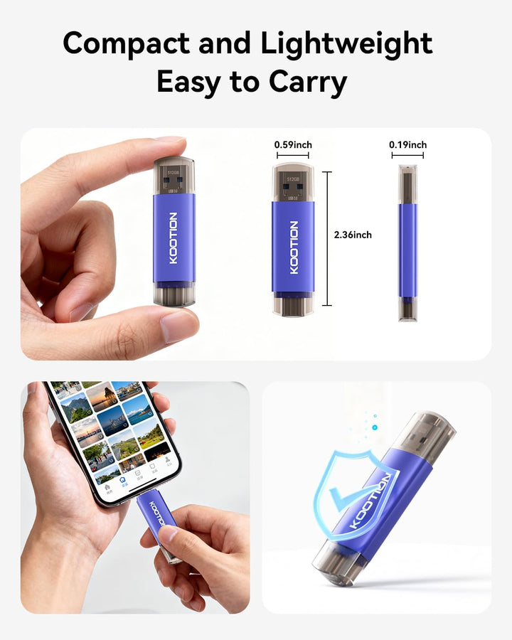 KOOTION - Unidad flash USB C de 512 GB, unidad flash tipo C 2 en 1...