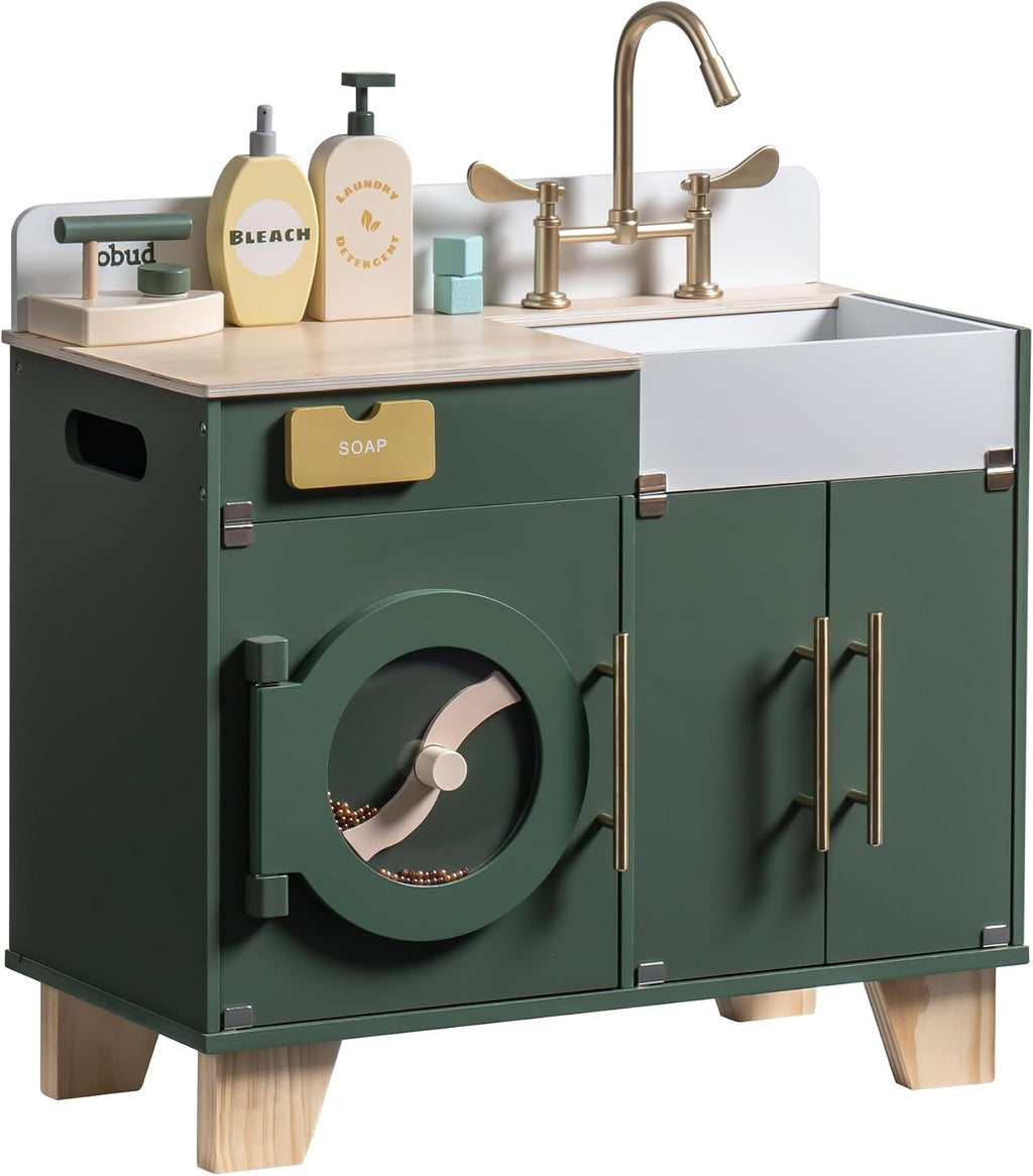 ROBUD Cocina de juego para niños, lavadora multifunción de madera para niños, juego de cocina para niños, lavadora de juguetes de cocina con accesorios, regalo perfecto para bebés de 3 a 8 años