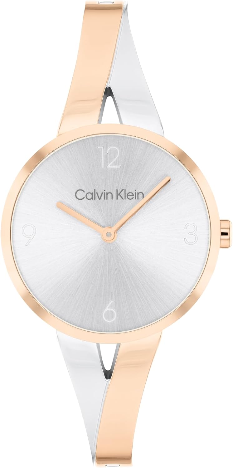 Calvin Klein Joyful - Reloj de Mujer de Cuarzo 2H Cáscara de Acero Inoxidable con Brazalete en Bangle - Resistente al Agua 3 ATM/30 Metros - Enlaces Ajustables para un Ajuste Personalizado - 30 mm
