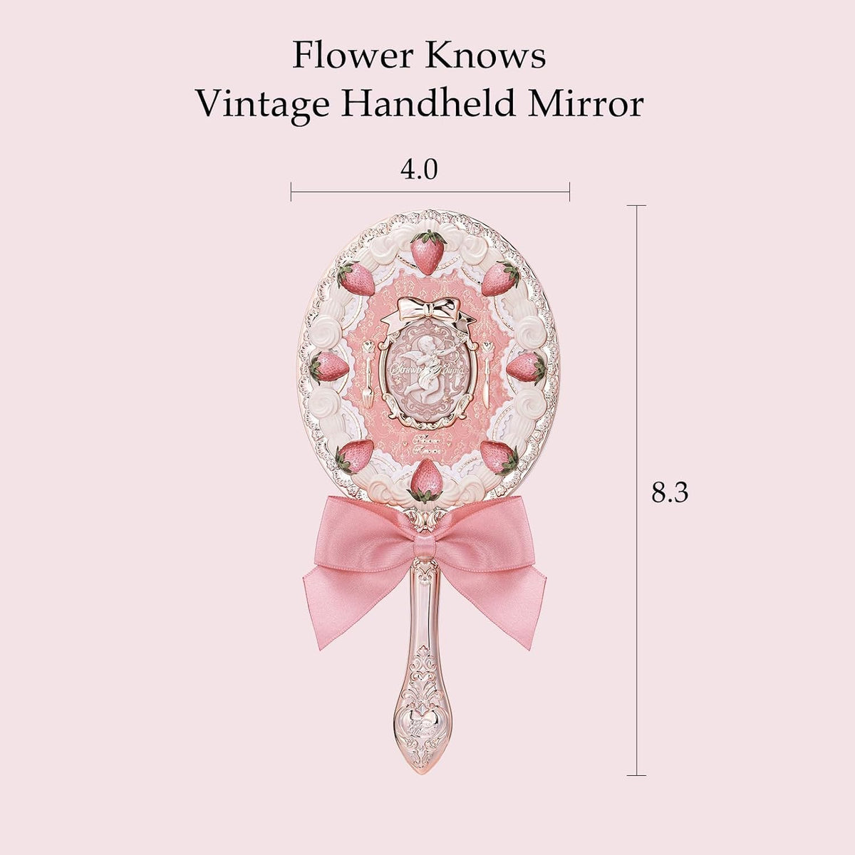 Flower Knows Bunny Garden - Bálsamo labial y colgante para bolsa, llavero rosa y espejo de mano de cupido de fresa, espejo de maquillaje decorativo rosa