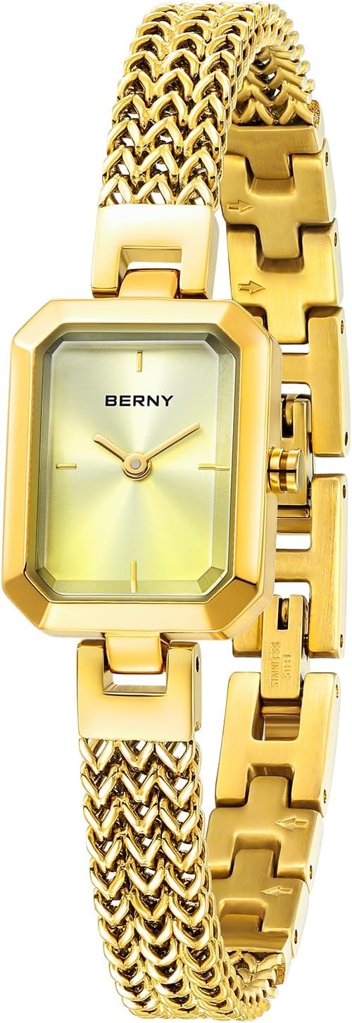BERNY Relojes para mujer, fácil de cambiar el tamaño, reloj de pulsera para mujer, de acero inoxidable, de lujo, a la moda, pequeño, cuadrado, impermeable, correa desmontable