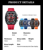 PASOY Reloj cronógrafo para hombre, cara grande, caja Tonneau, correa de