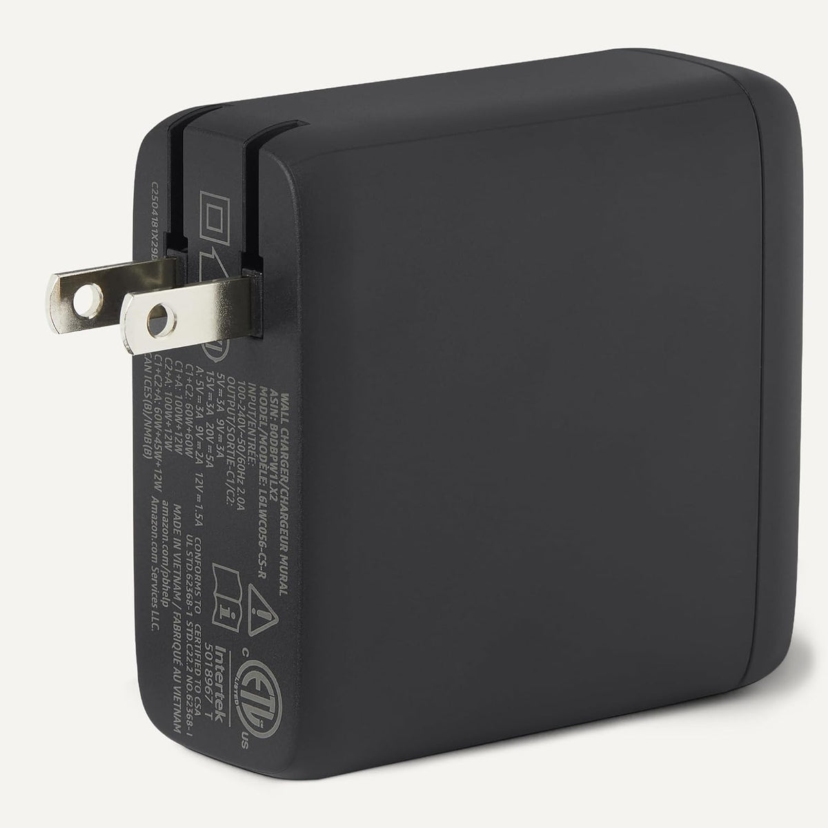 Amazon Basics Cargador de pared USB-C Nano GaN de carga rápida de 120 W, 3 puertos para portátiles, tabletas, teléfonos, tamaño compacto para viajes, negro