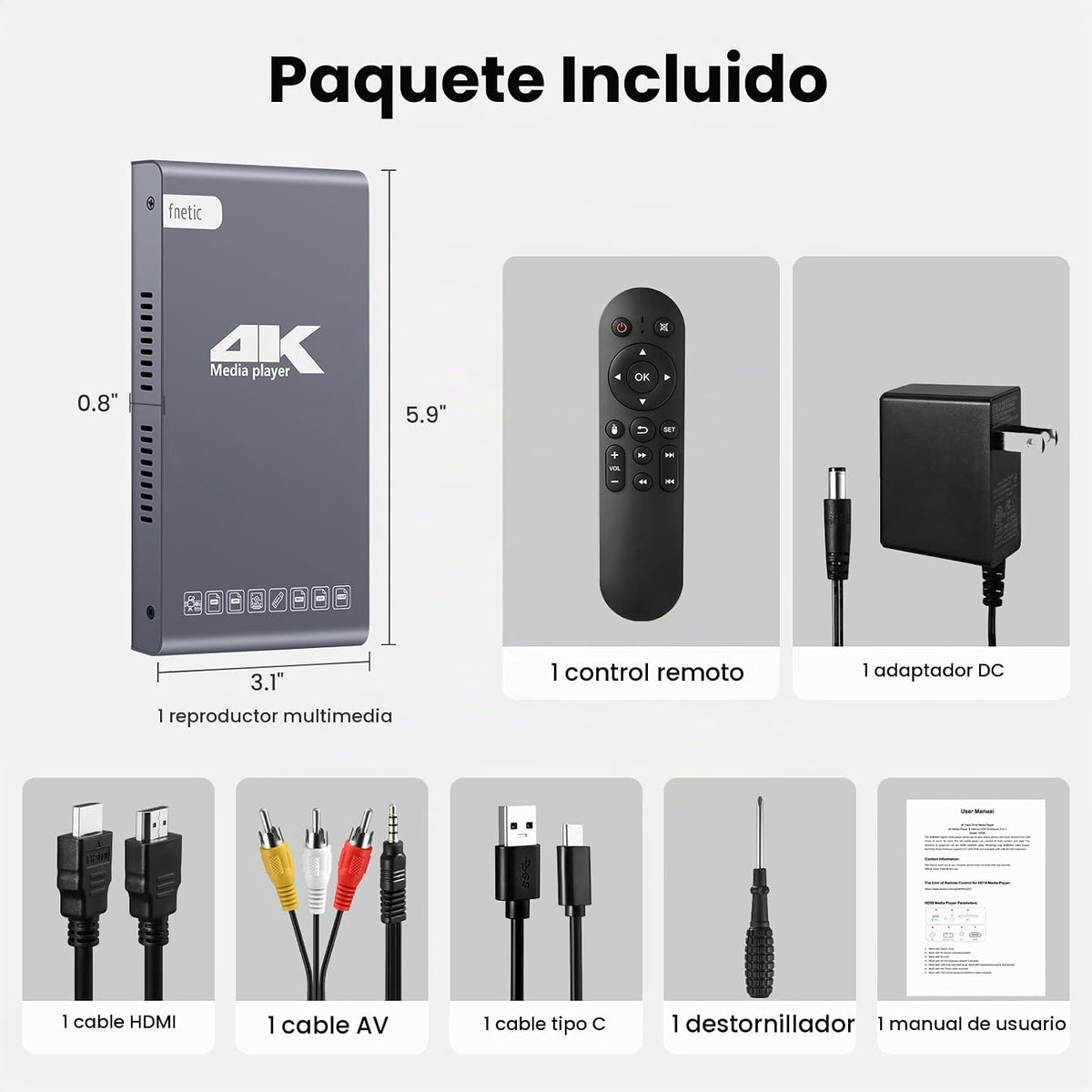 Reproductor multimedia digital Ultra HD 4K@60Hz y caja de disco duro 2 en 1