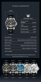 OLEVS - Relojes automáticos para hombre, multicalendario, con fase lunar, 3ATM impermeable, reloj de lujo clásico para negocios, de pulsera
