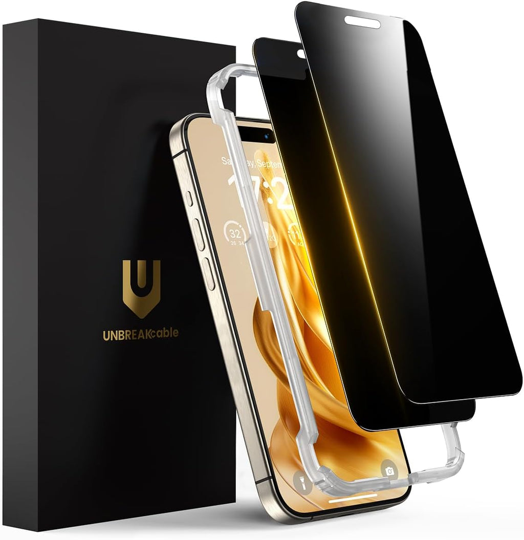 UNBREAKcable - Protector de pantalla de privacidad para iPhone 16 Pro Max, cobertura completa