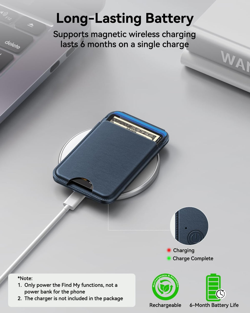 TWZKG para MagSafe Wallet, funciona con Apple Find My, 5 tarjetero con
