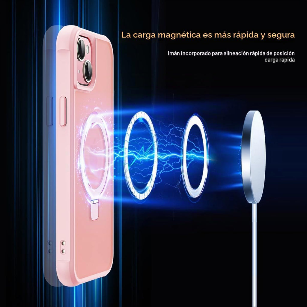 SKYLMW - Funda compatible con iPhone 15, con soporte magnético invisible tipo anillo, funda translúcida de grado militar para iPhone 15 de 6.1 pulgadas, compatible con MagSafe, rosa