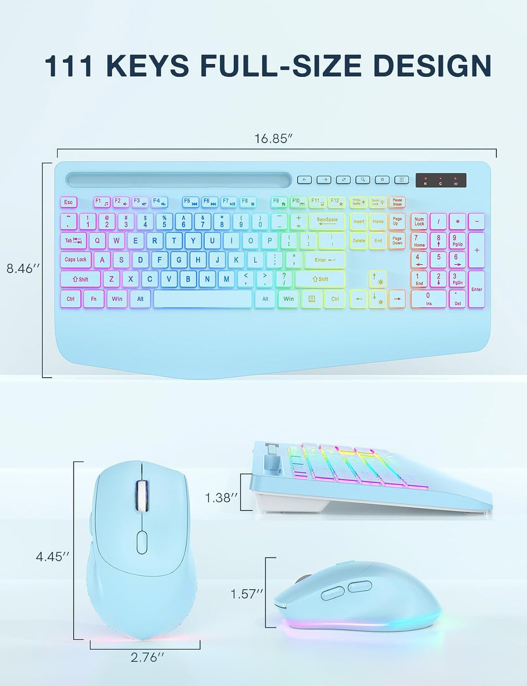 Combo de teclado y mouse inalámbricos, 9 efectos retroiluminados, r...