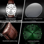 OLEVS Relojes de Cuero para Hombres, Casual, Fácil de leer, Quartz, Números, Resistente al Agua