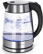 Taylor Swoden - Tetera de vidrio eléctrica para agua caliente para té y café de 1.7 litros, hervidor eléctrico de ebullición rápida, hervidor de agua inalámbrico con apagado automático y protección