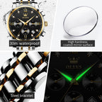 OLEVS Relojes de Oro para Hombres Reloj de Pulsera de Lujo a Prueba de Agua Gran Cara Elegante Acero Inoxidable Analógico Cuarzo Fecha Cronógrafo Luminoso Lectura Fácil Relojes de Negocios Regalos para Hombres Graduación